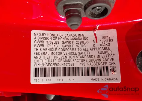 2020 Honda Civic Lx z USA, uszkodzony, nr VIN 2HGFC2F60LH507328